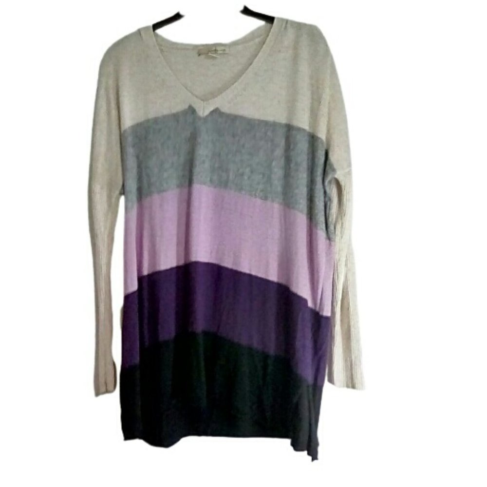 Twenty One Sweater Pullover Sz L 5% Angora Blend Multicolor Block Stripes Roomy